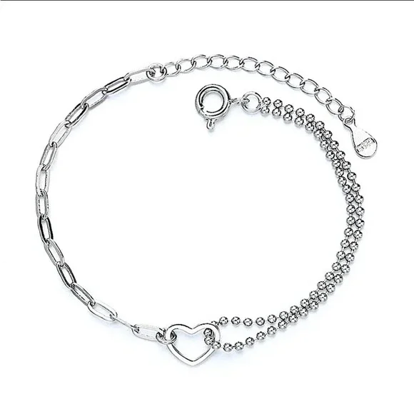 Sterling Silver Minimalist Heart Bracelet, Irregular, Geometric, Dainty,… - Picture 6 of 7